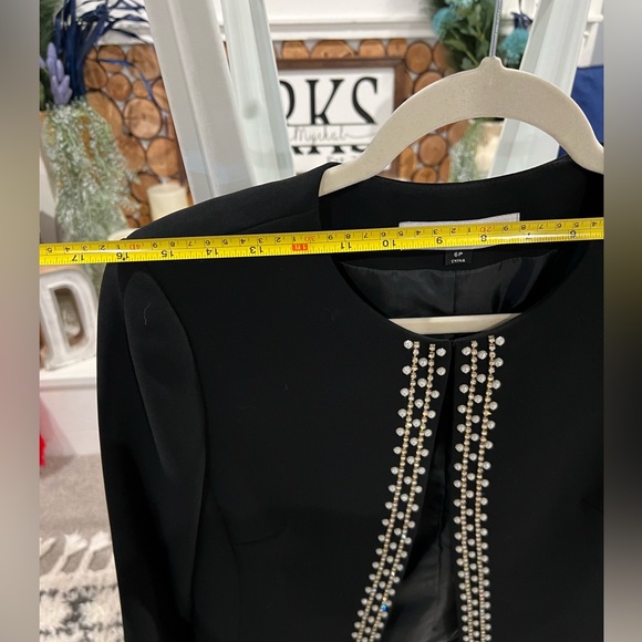 Women’s Tahari Arthur S Levine Black Pearl Trim Suit Blazer Petite 6P Open Front - Picture 13 of 14